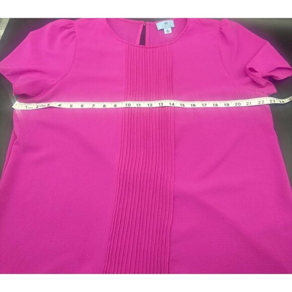 CeCe Women’s Magenta Pink Pleated Round Neck Short Sleeve Blouse Top Sz XL - Picture 7 of 8